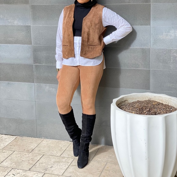 On Trend Vintage Genuine Suede Brown Zip-up Vest - Picture 10 of 14